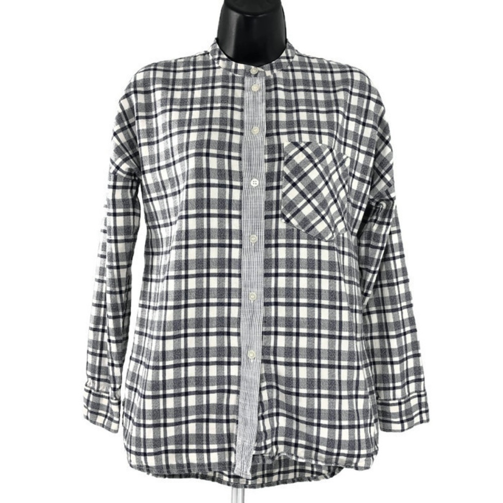 Madewell Collarless Messenger Shirt Dossier Plaid - Picture 1 of 6